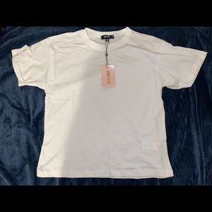 White & Grey Roll Sleeve Crew Neck